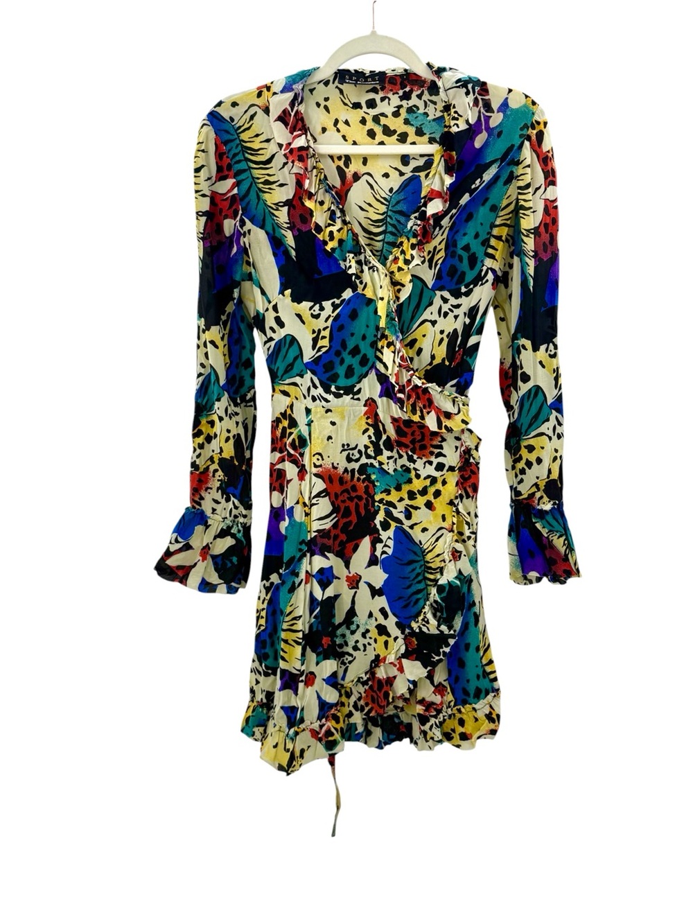 The Kooples Sport Summer in Honolulu Tropical Animal Print Ruffle Wrap Dress, 2 - Picture 6 of 15